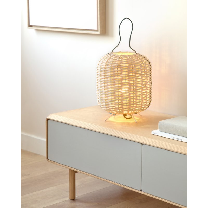 Meuble TV Anielle 2 portes en bois massif et placage de frêne 180 x 41 cm