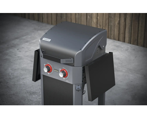 Tenneker Carbon E-Grill elektrische grill 122 x 58,8 x 112,4 cm met 2300 watt, 2 verwarmingscircuits, gietijzeren grillrooster, digitale temperatuurweergave, warmhoudrek