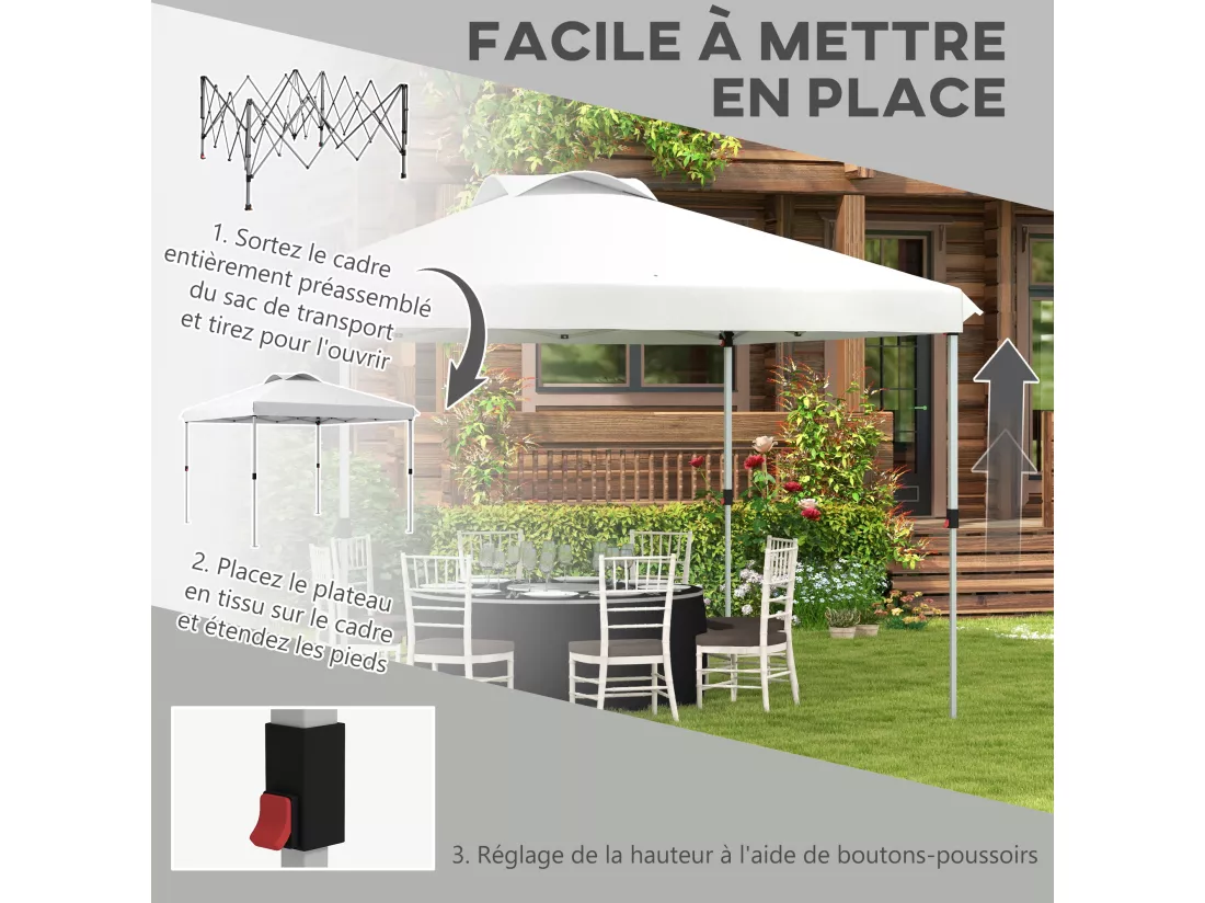 Tonnelle barnum pop-up pliant 3 x 3 m sac de transport à roulettes blanc