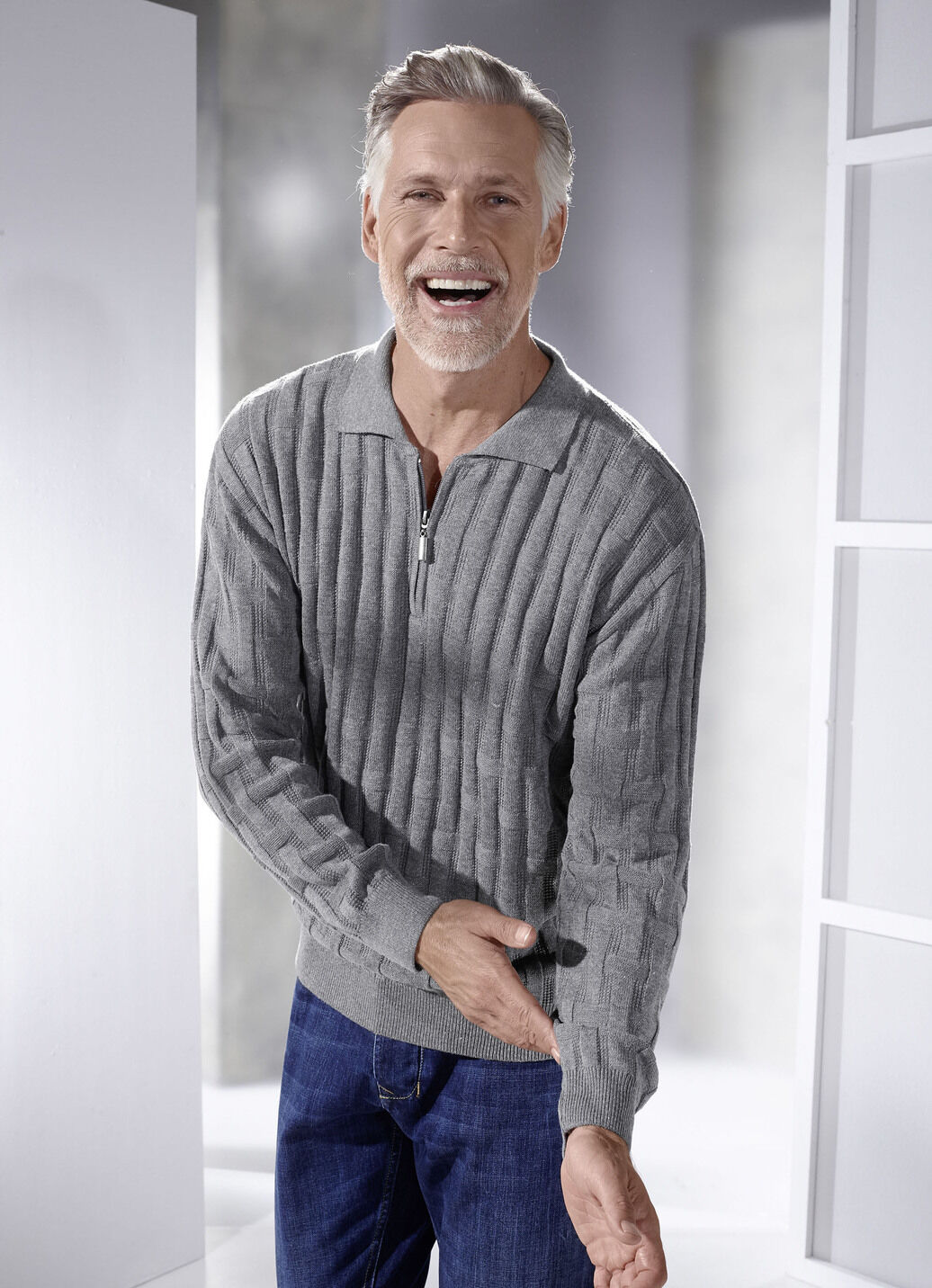 Polopullover mit kurzem Reissverschluss in 3 Farben