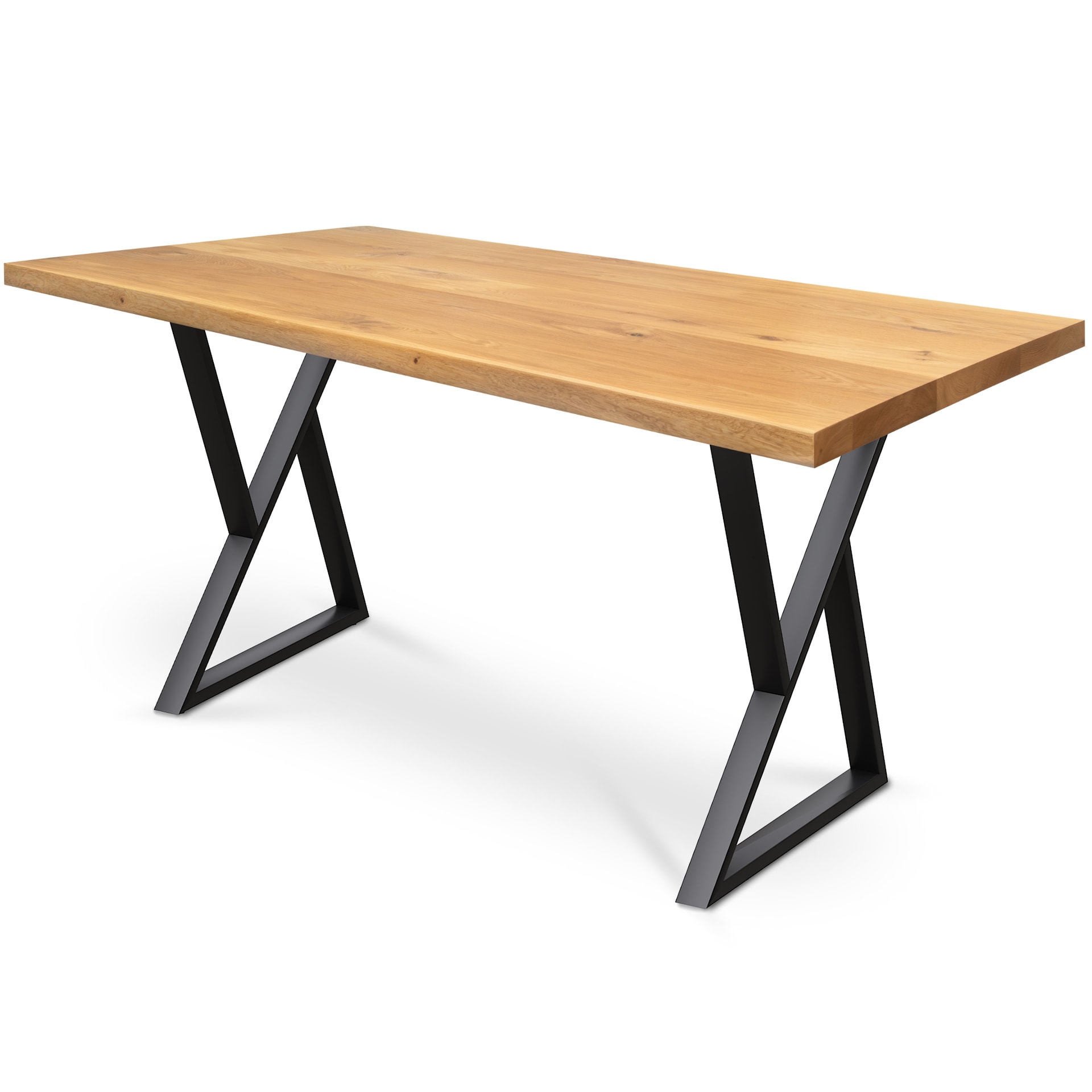 holz4home Esstisch 160 x 80 cm Eiche massiv/Doppel-Dreieck-Gestell schwarz