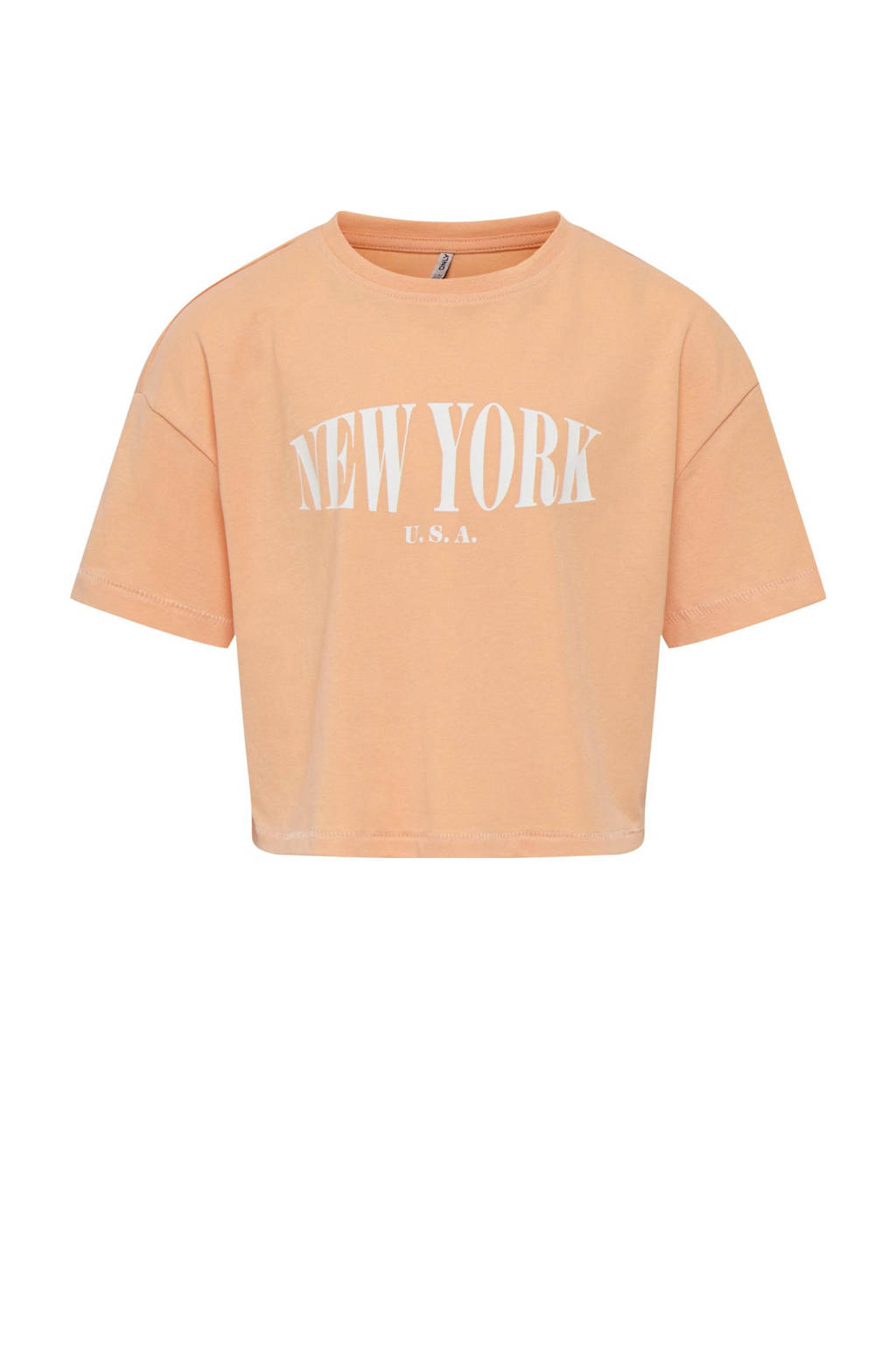 ONLY T-shirt KOGOLIVIA met tekst lichtoranje