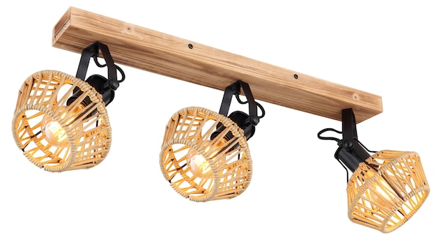 GLOBO Retrofit Deckenlampe mit 3 Spots Valli 58x16cm 25cm schwarz /Hanf beige