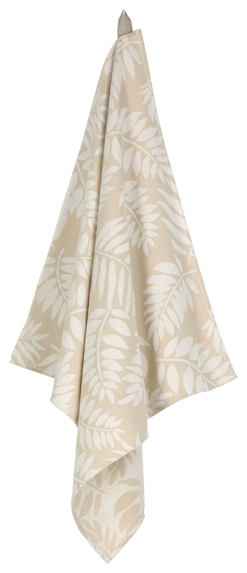 torchon 65x65 coton feuilles beige