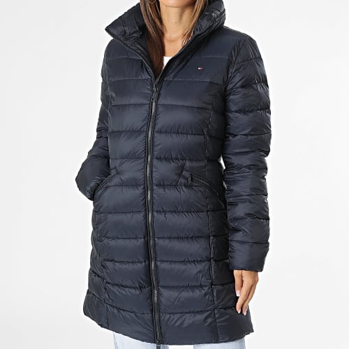 Doudoune Longue Capuche Femme Padded Global Stripe 9221 Bleu Marine