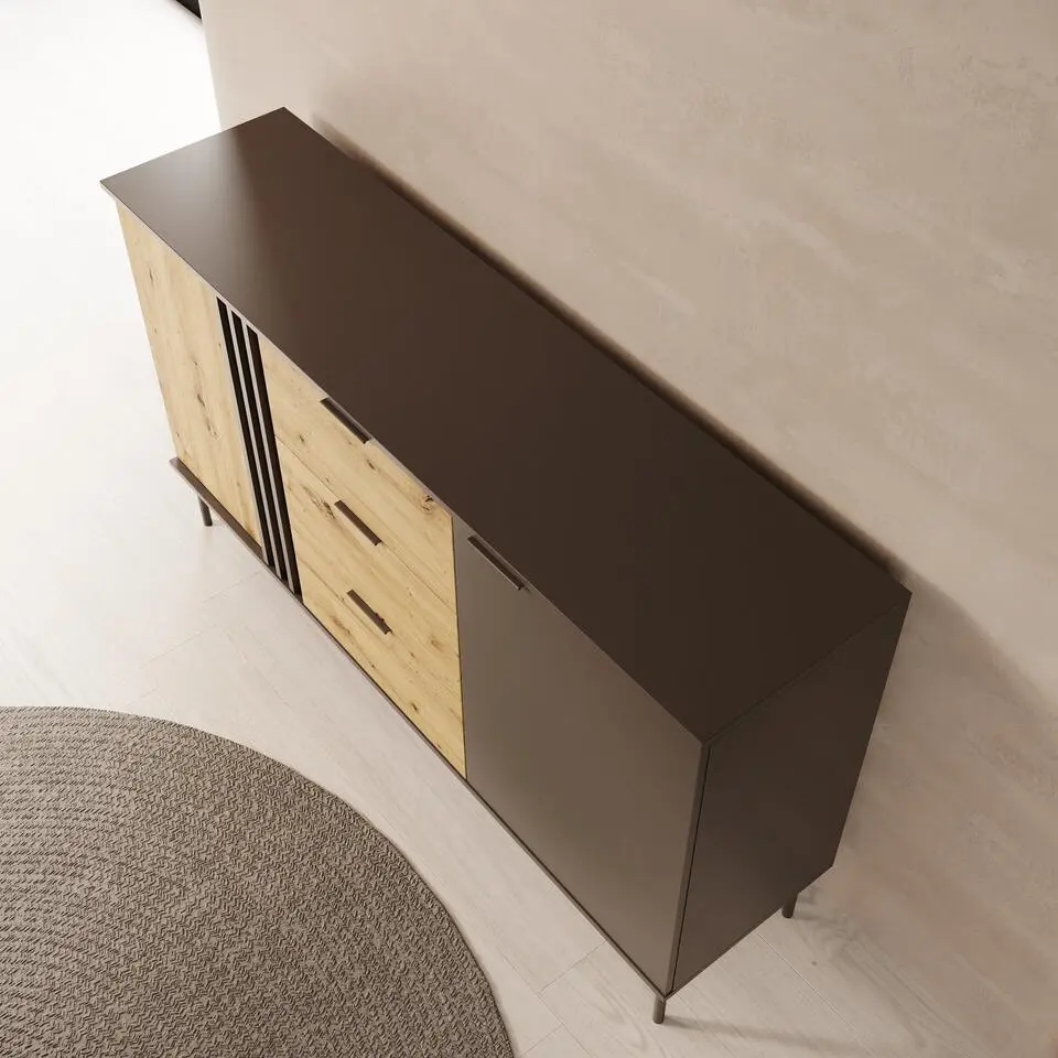 Meubella - Rogan - Dressoir - Zwart - 160x40x92 cm