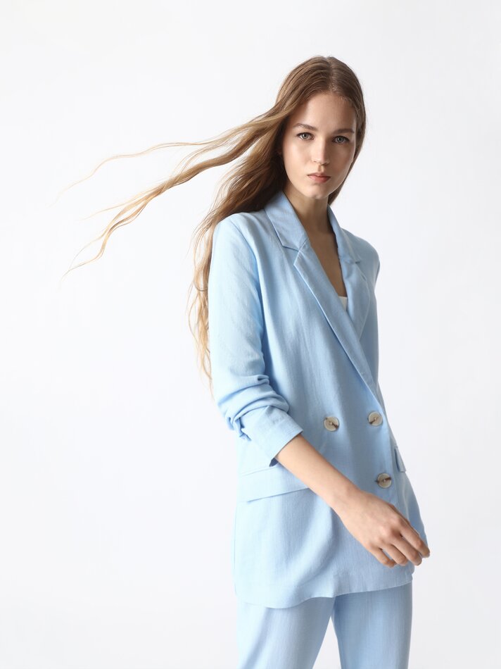 Blazer rústico em linho - Azul claro