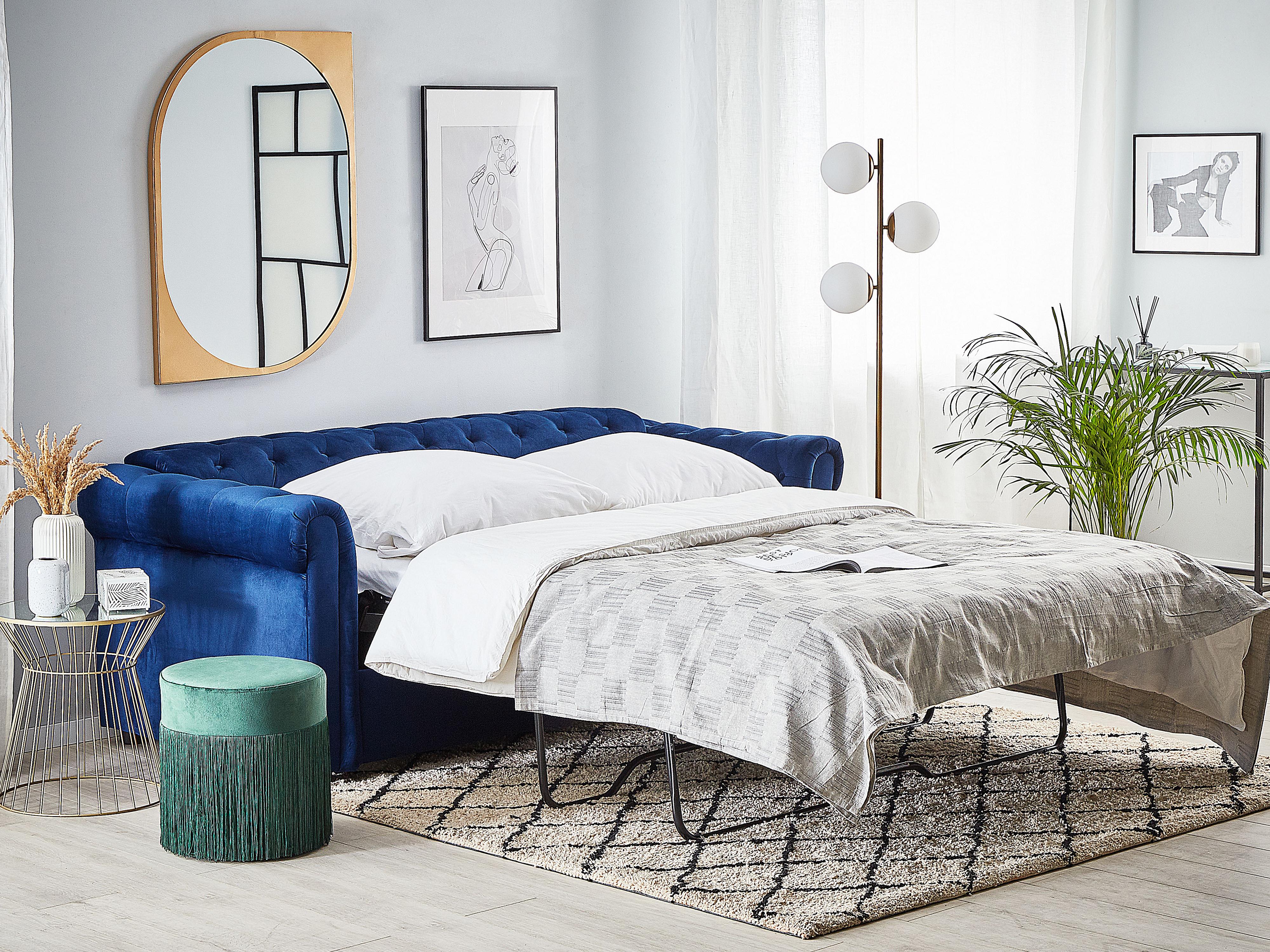 Slaapbank 3-zits CHESTERFIELD Fluweel Blauw