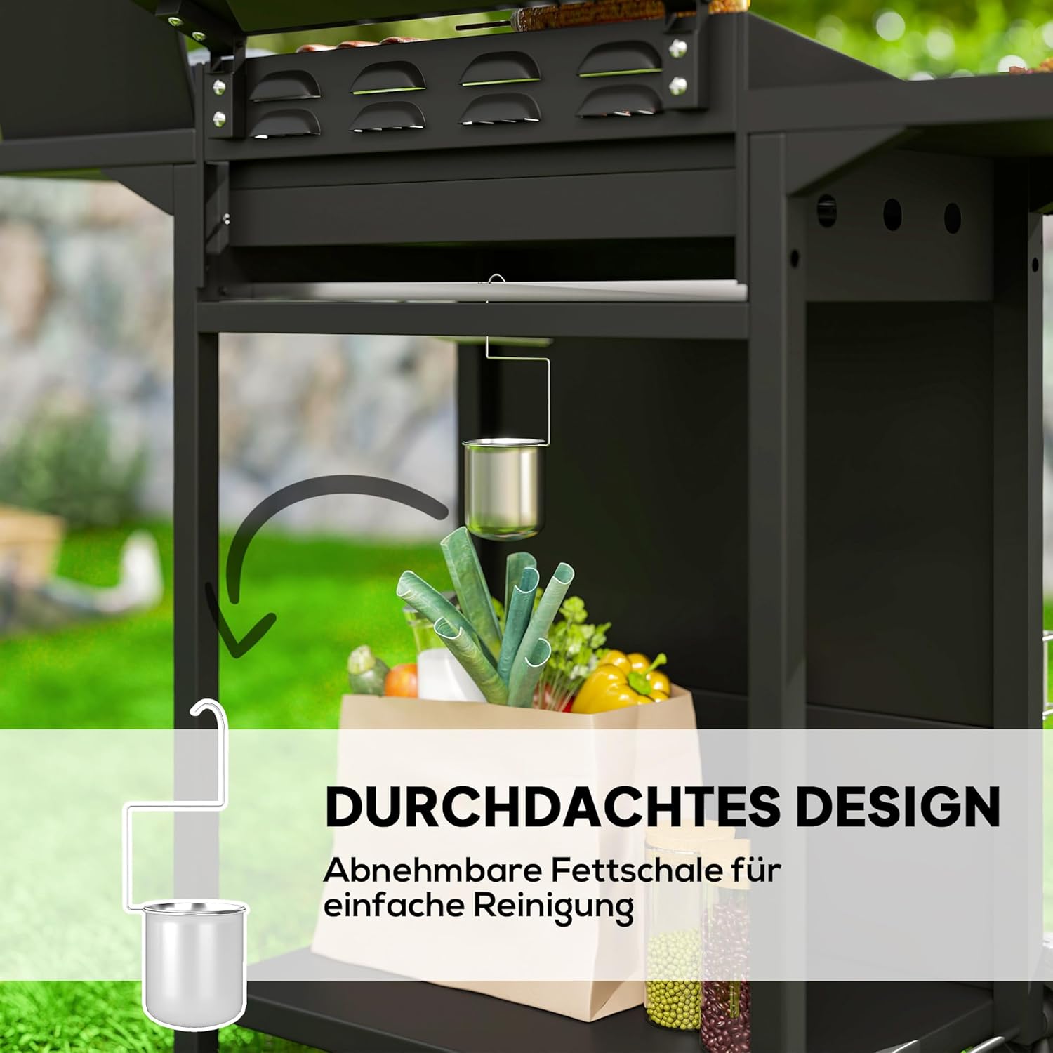 Outsunny Gasgrill 9,5 KW Grillwagen inkl 4 Brenner Seitenkocher Druckminderer Gasschlauch Rolle, BBQ Gartengrill mit 2 Heizzonen Deckel Seitenablagen Thermometer Grill für Balkon 123x57x98 cm