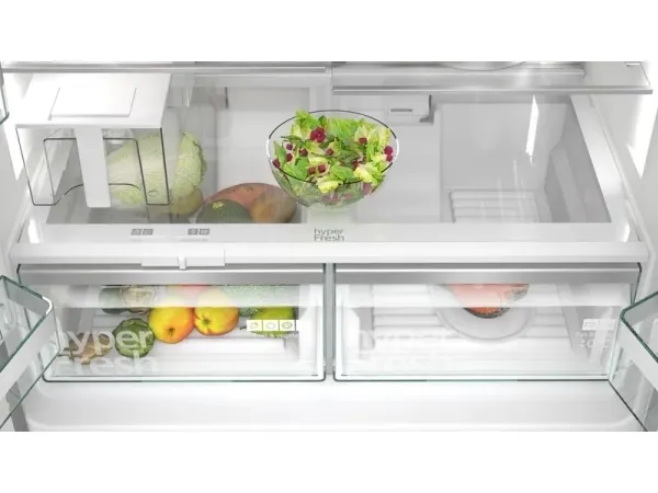 Siemens iQ500 KF96IAPEA - Køleskab/fryser - frans dør-bundfryser med isdispenser, vanddispenser - bredde: 90.5 cm - dybde: 73.1 cm - højde: 183 cm - 574 liter - Klasse E - børstet stål