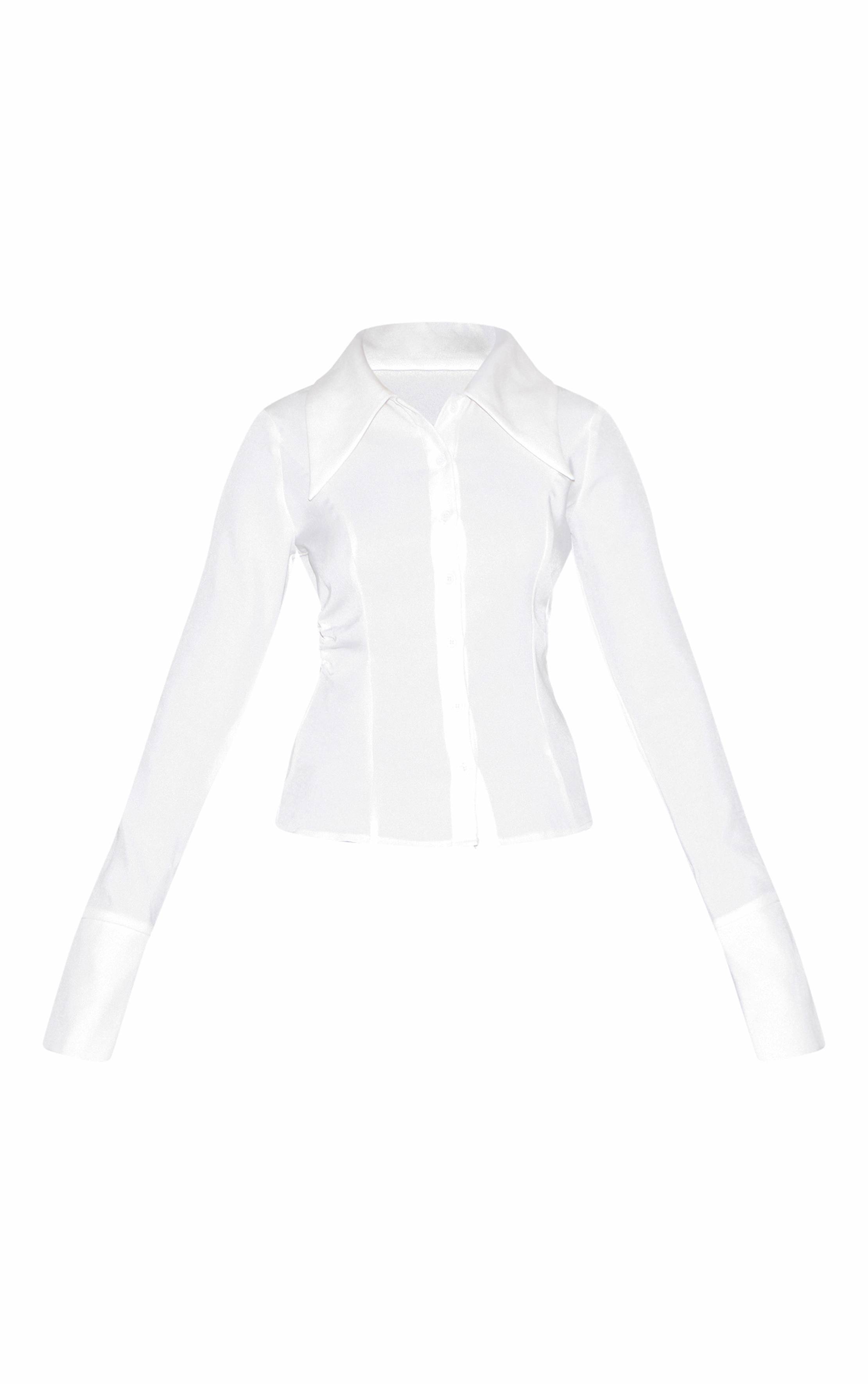 Blanc Chemise Cintrée À Col Surdimensionné