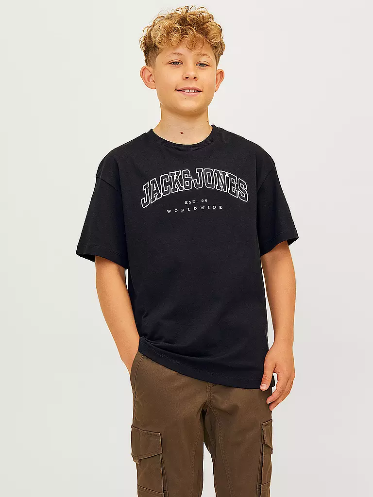 JACK & JONES Jungen T-Shirt  JJECALEB VARSITY TEE  schwarz
