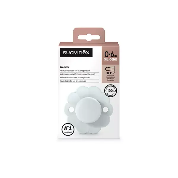Suavinex, Wonder, Sucette réversible SXPRO 0/6mois Wonder - Illusion blue