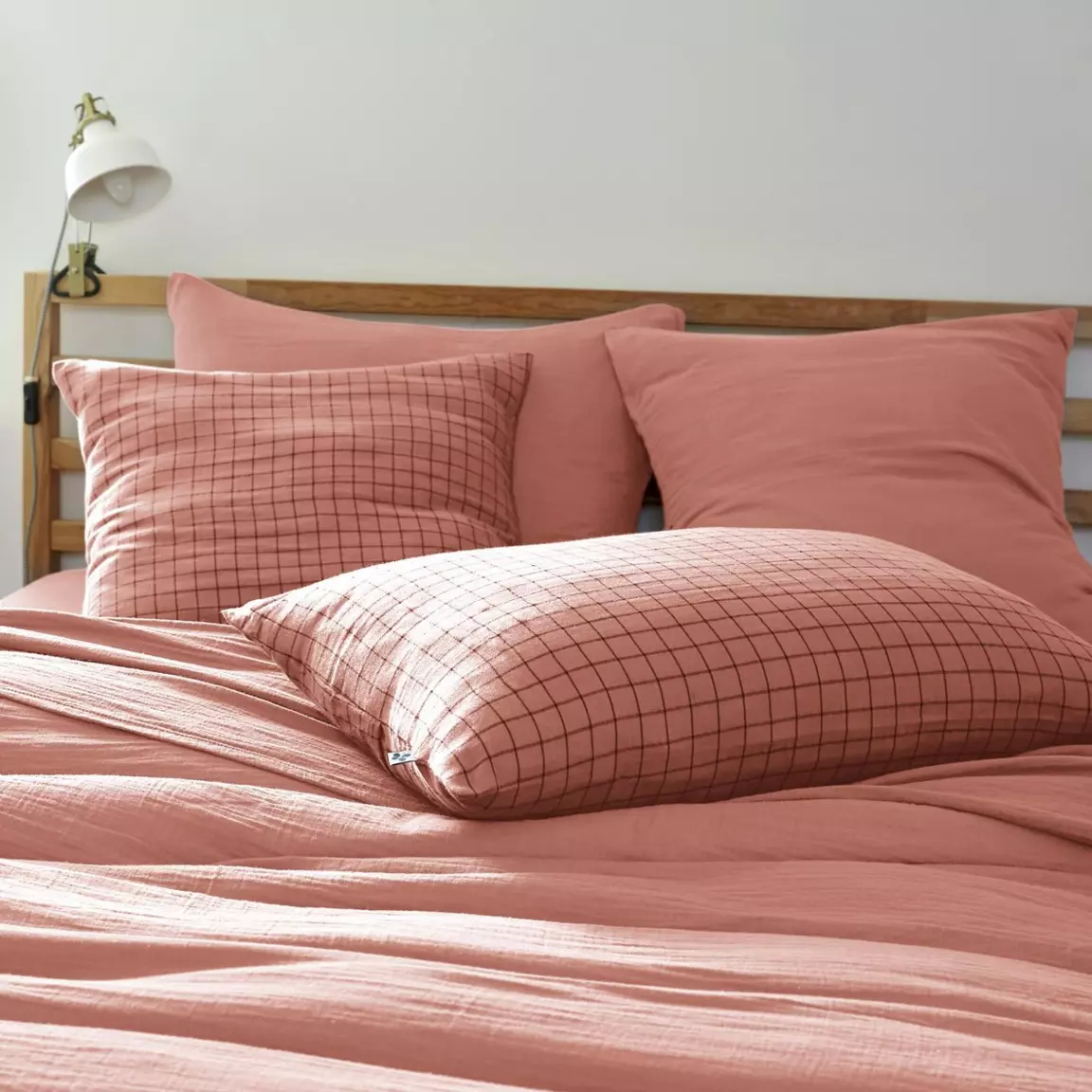Taie d'oreiller rectangulaire gaze de coton (50 x 70 cm) Gaïa Mix Rose pêche