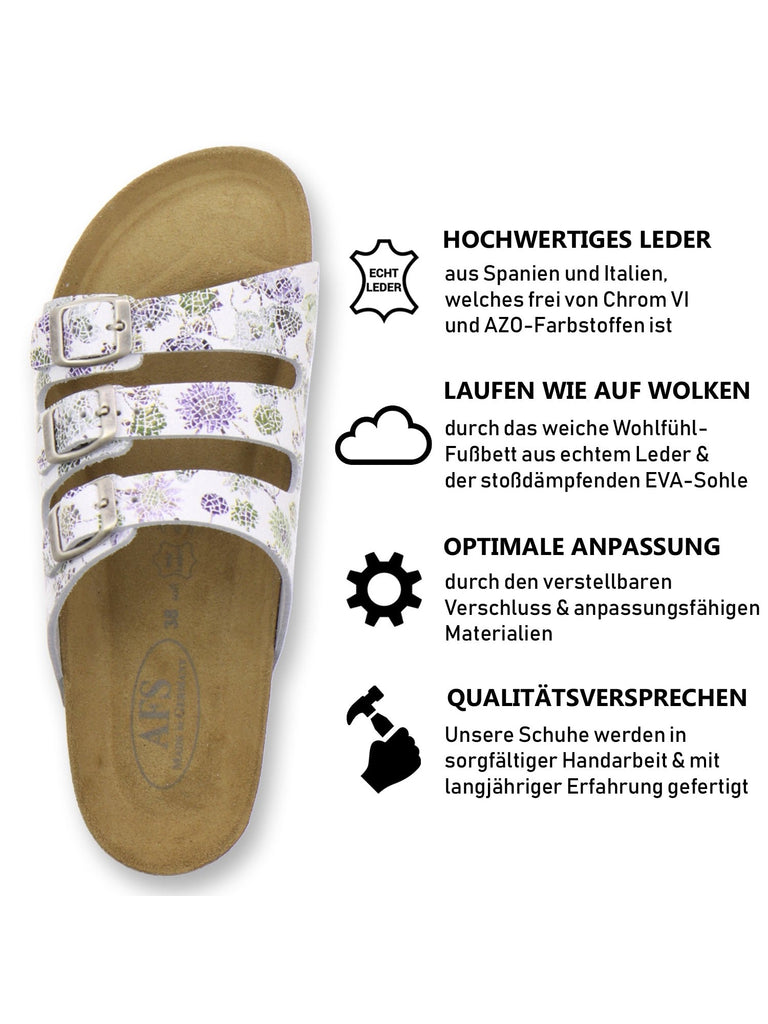 Pantoletten Damen Dreischnaller marine-flower