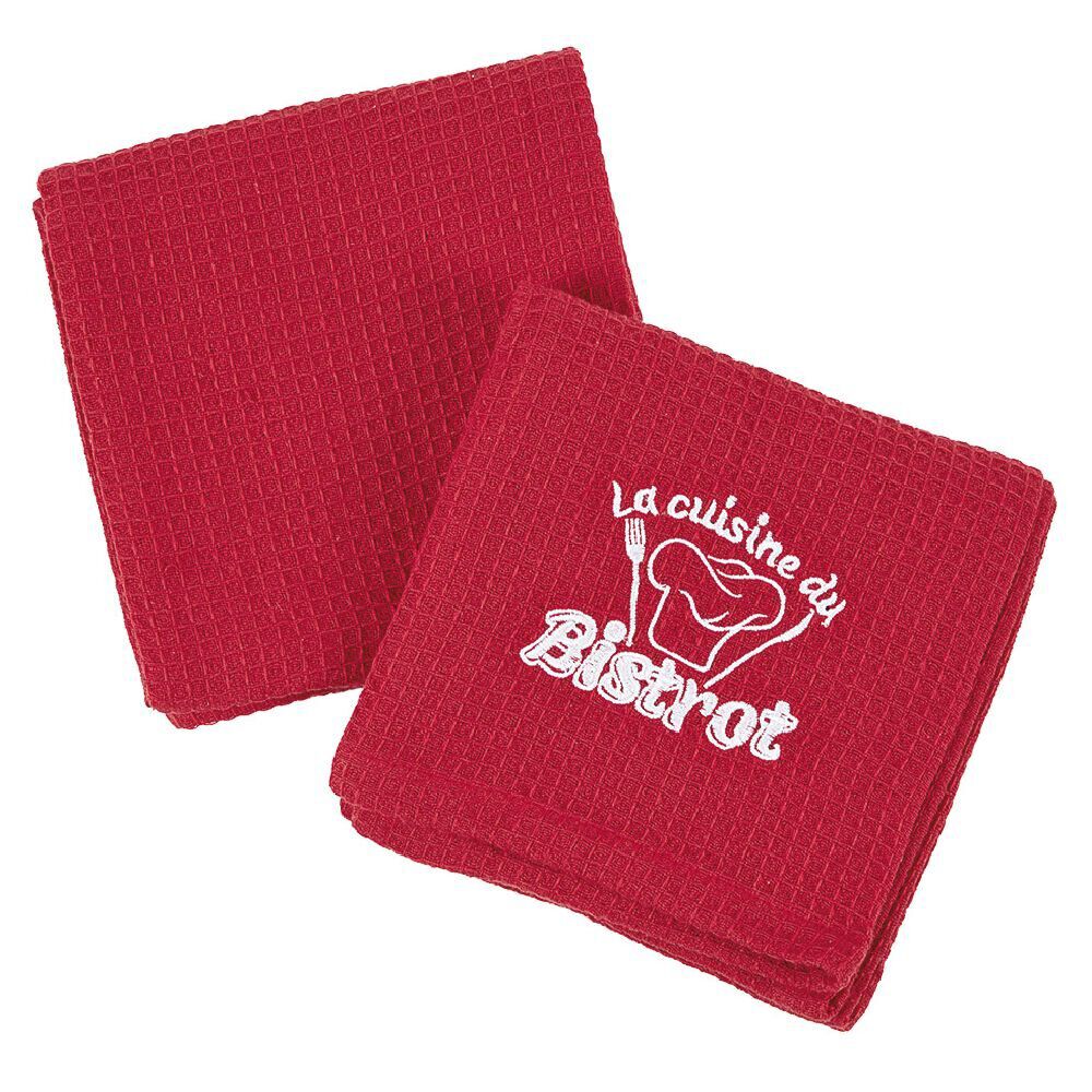 Torchon brodé La cuisine du Bistrot rouge x 2