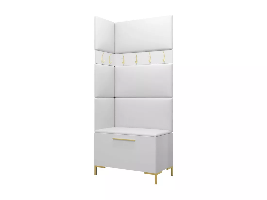 Meuble d'entrée Tivsoa 103, 196x84x46cm, Blanc, Stratifié|Faux cuir, À suspendre|À poser