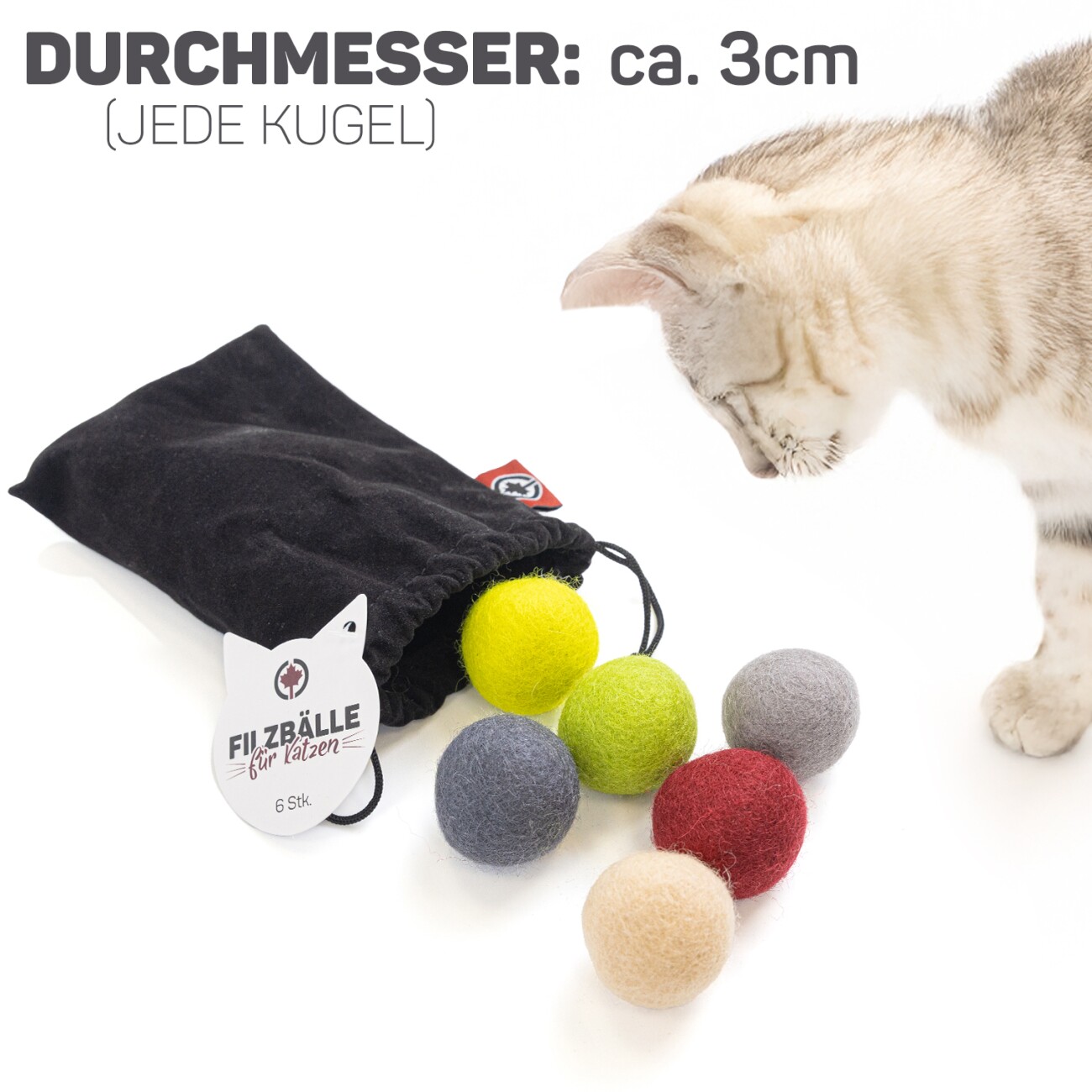 Canadian Cat Company Intelligenzspielzeug Filzbälle Ø 3 cm 6 Stk