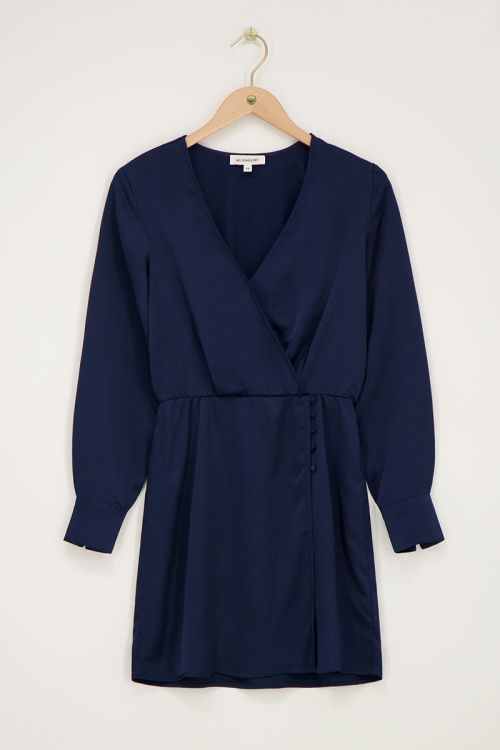 Donkerblauwe jurk in satijn look
