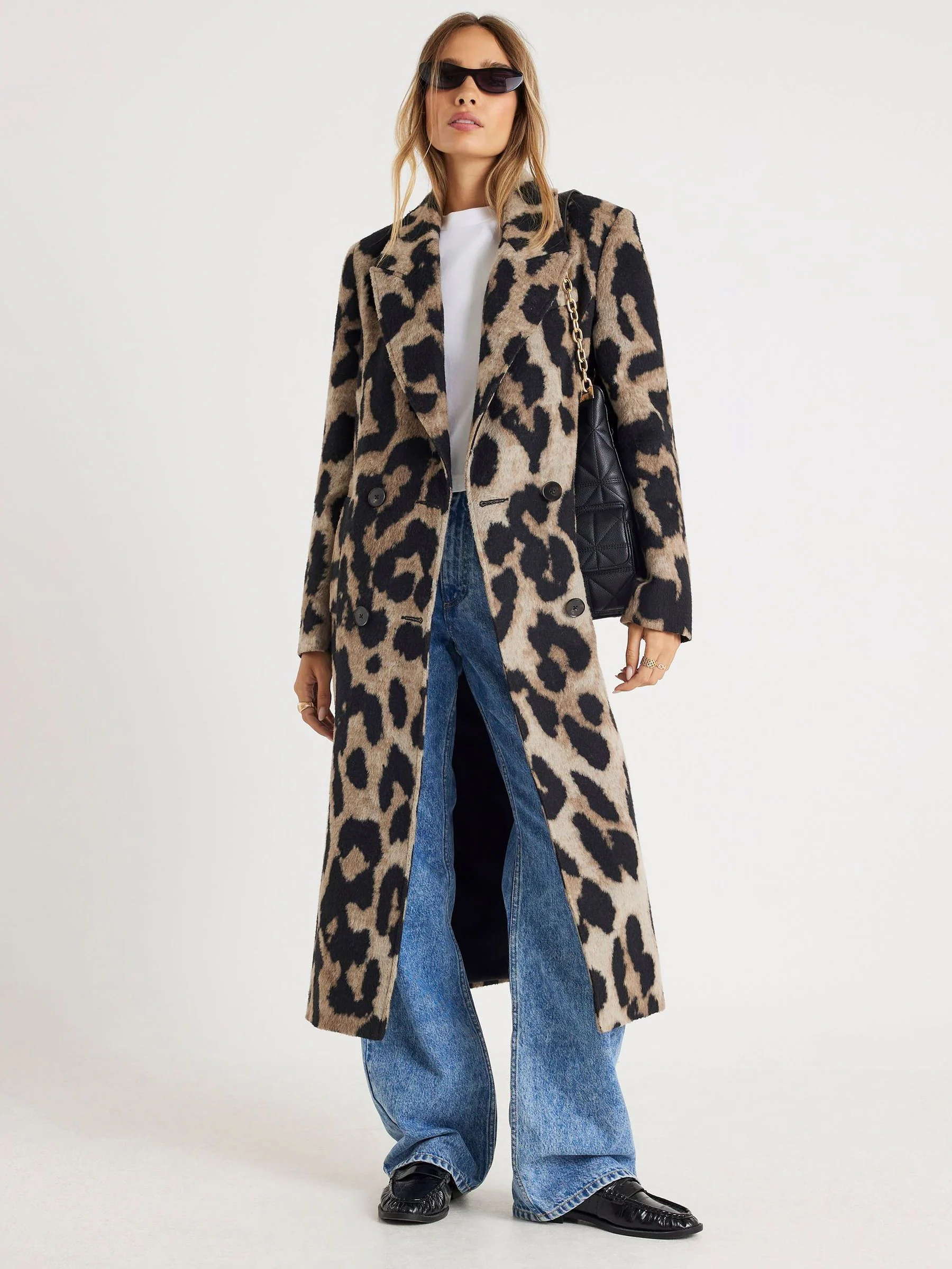 River Island Brushed Leopard Print Double Breasted Coat