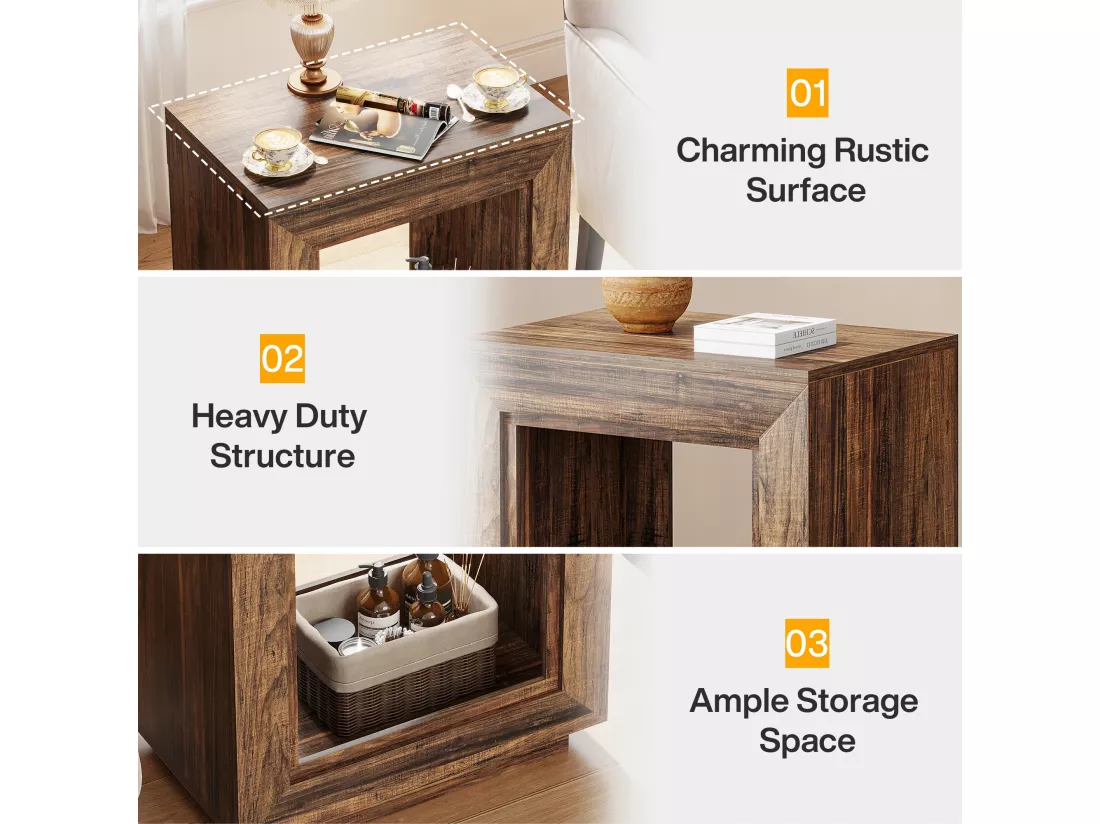 Tribesigns Petite Table d'Appoint Bout de Canapé en Bois, Table de Chevet Carrée pour Chambre à Coucher avec Étagère de Rangement pour Salon, Entrée Rustique Marron