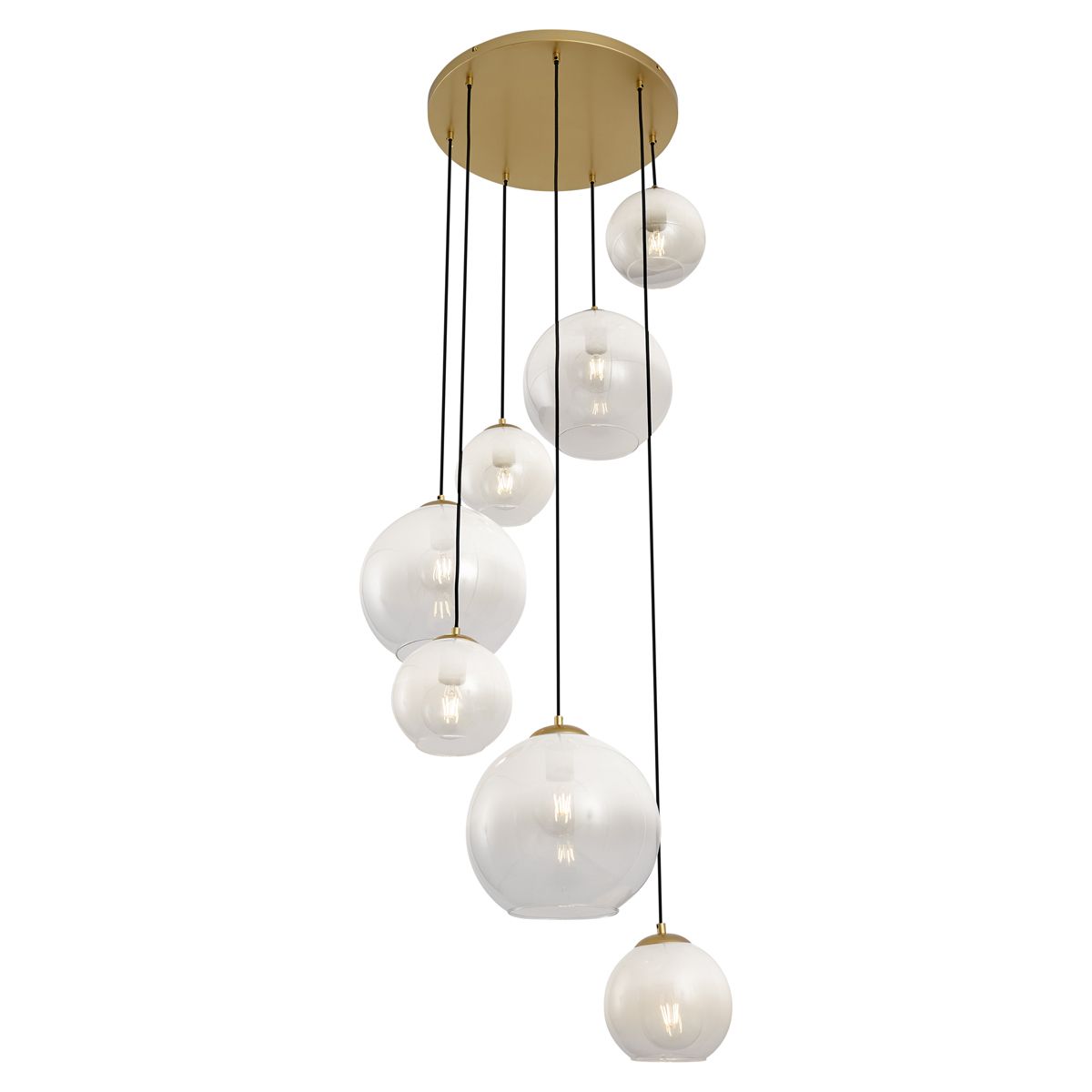Hotel Chique hanglamp messing met wit glas rond 7-lichts - Misty