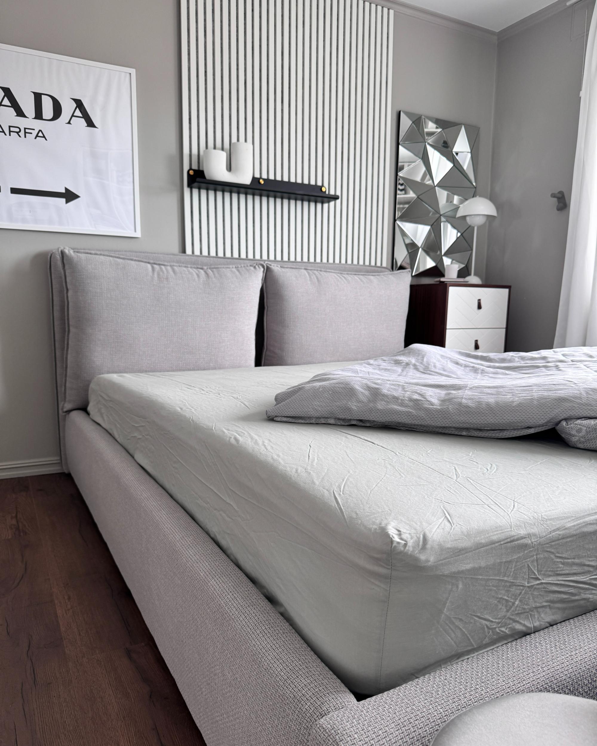 Bed met opbergruimte Stof BAJONNA 180 x 200 cm Lichtgrijs