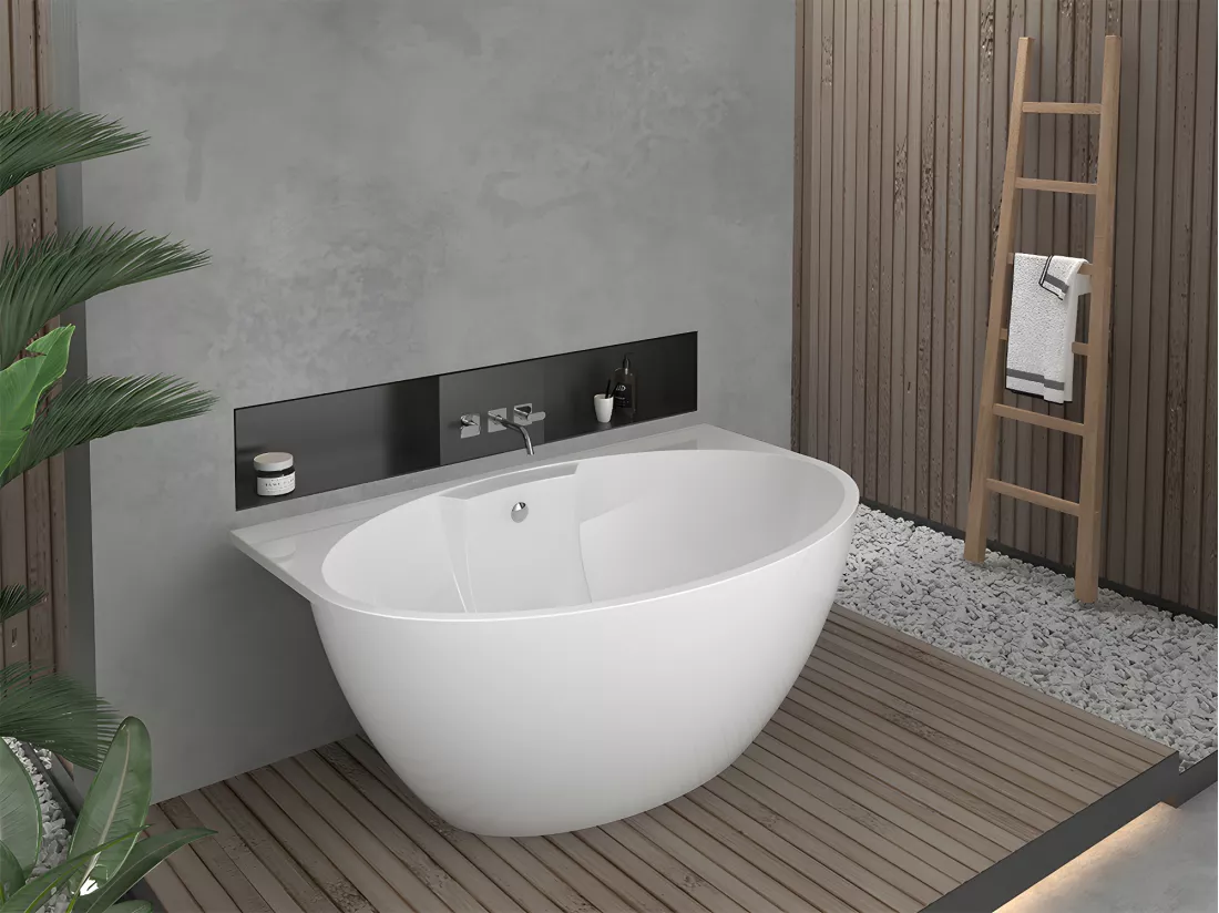 Baignoire semi-îlot ovale - 197 L - 151 x 94 x 60 cm - Blanche - Acrylique - PAGRUS