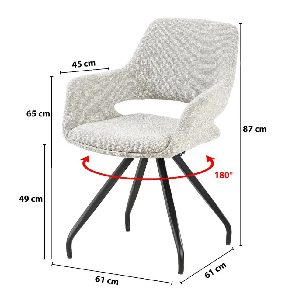 Livingfurn - Eetkamerstoel Capp Beige Lodge Set van 2 - 61x61x88cm