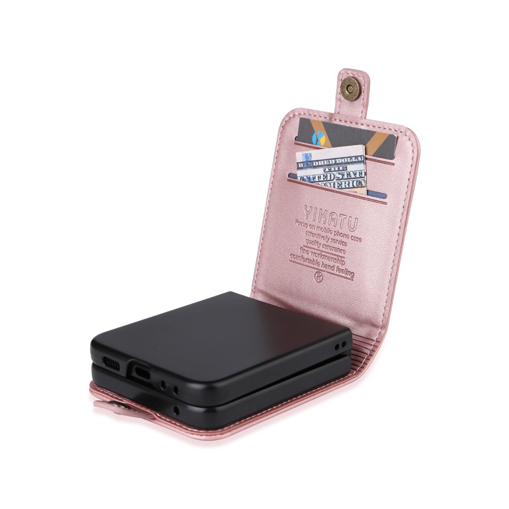 Samsung Galaxy Z Flip7 FE / Z Flip6 Leder Tasche Flip Cover mit Kartenfächer - Roségold