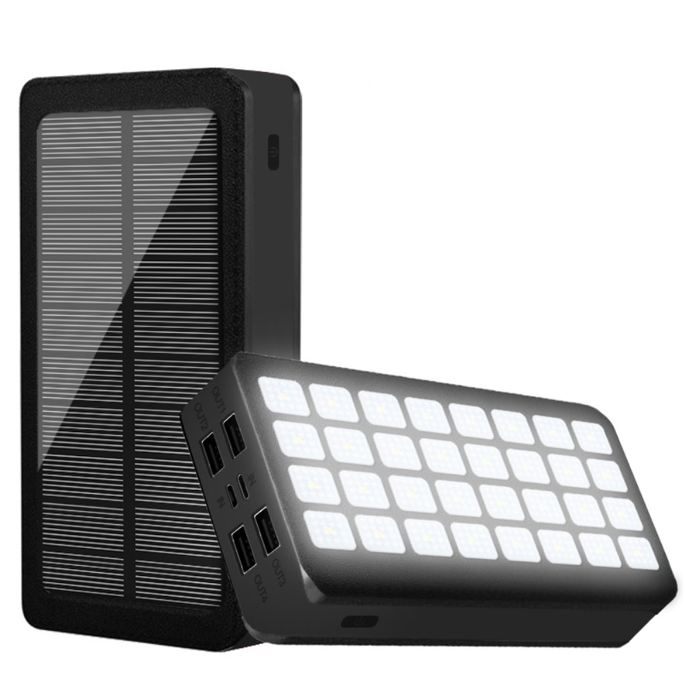 10000mAh 4x USB A Powerbank Outdoor Solar Taschen Lampe mit 32 LED's - Schwarz