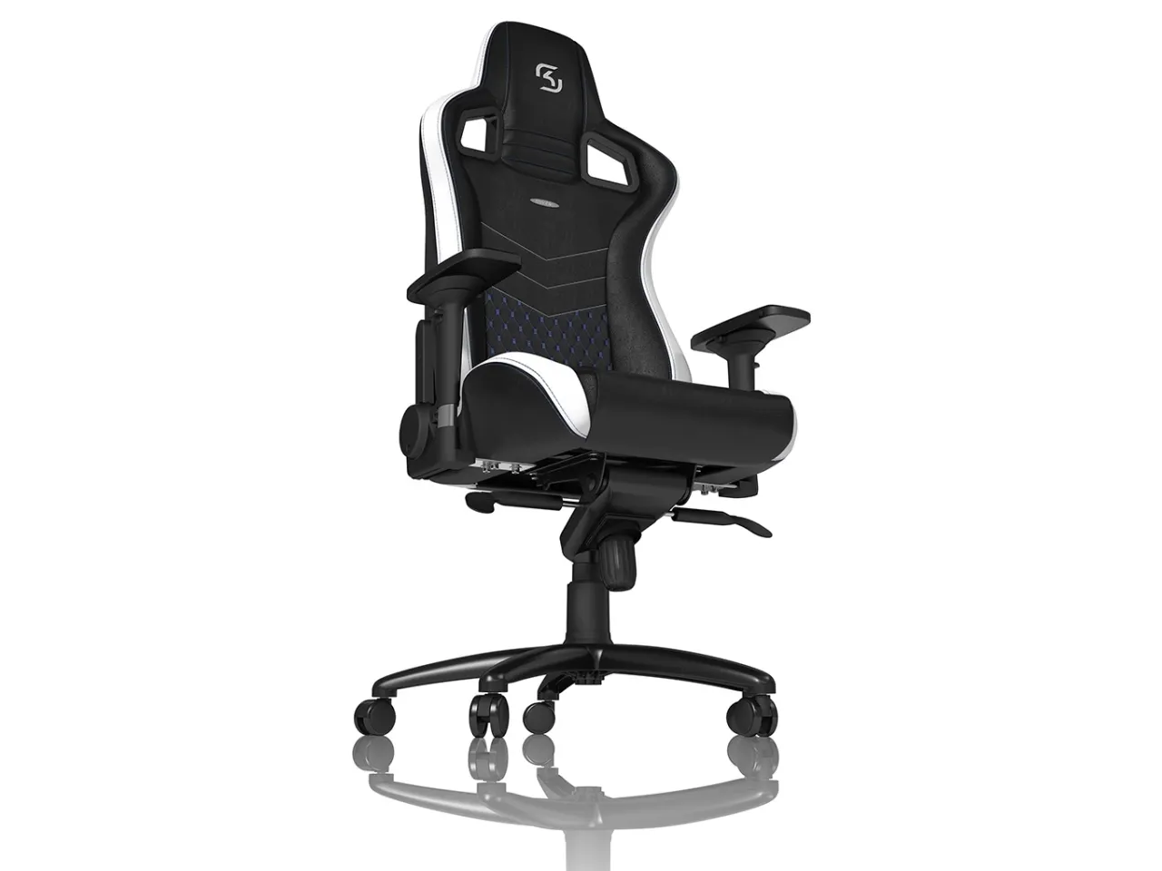 Noblechairs EPIC SK Gaming Edition - Spillestol - ergonomisk - armstøtter - T-formet - vippe - drejeled - polyuretan-læder - sort, hvid, blå