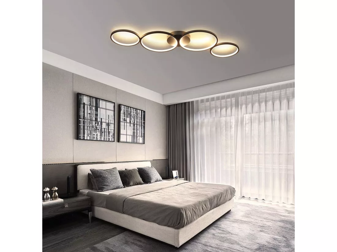 NETTLIFE Plafonnier LED 37W 3000k Blanc Chaud Anneau Rond Moderne Noir 89cm Lampe de Bureau Design pour Chambre Salon Couloir Bureau Cuisine