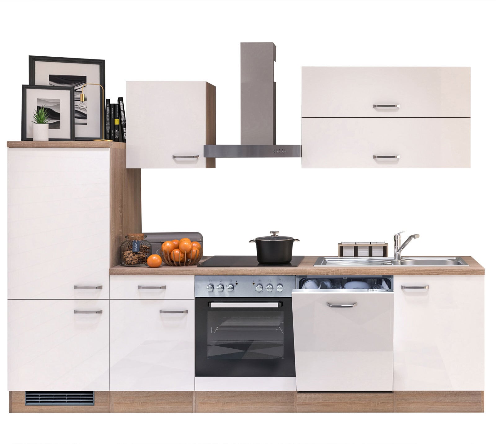 Flex-Well Küchenzeile Valero Weiß Hochglanz/Sonoma Eiche 280cm
