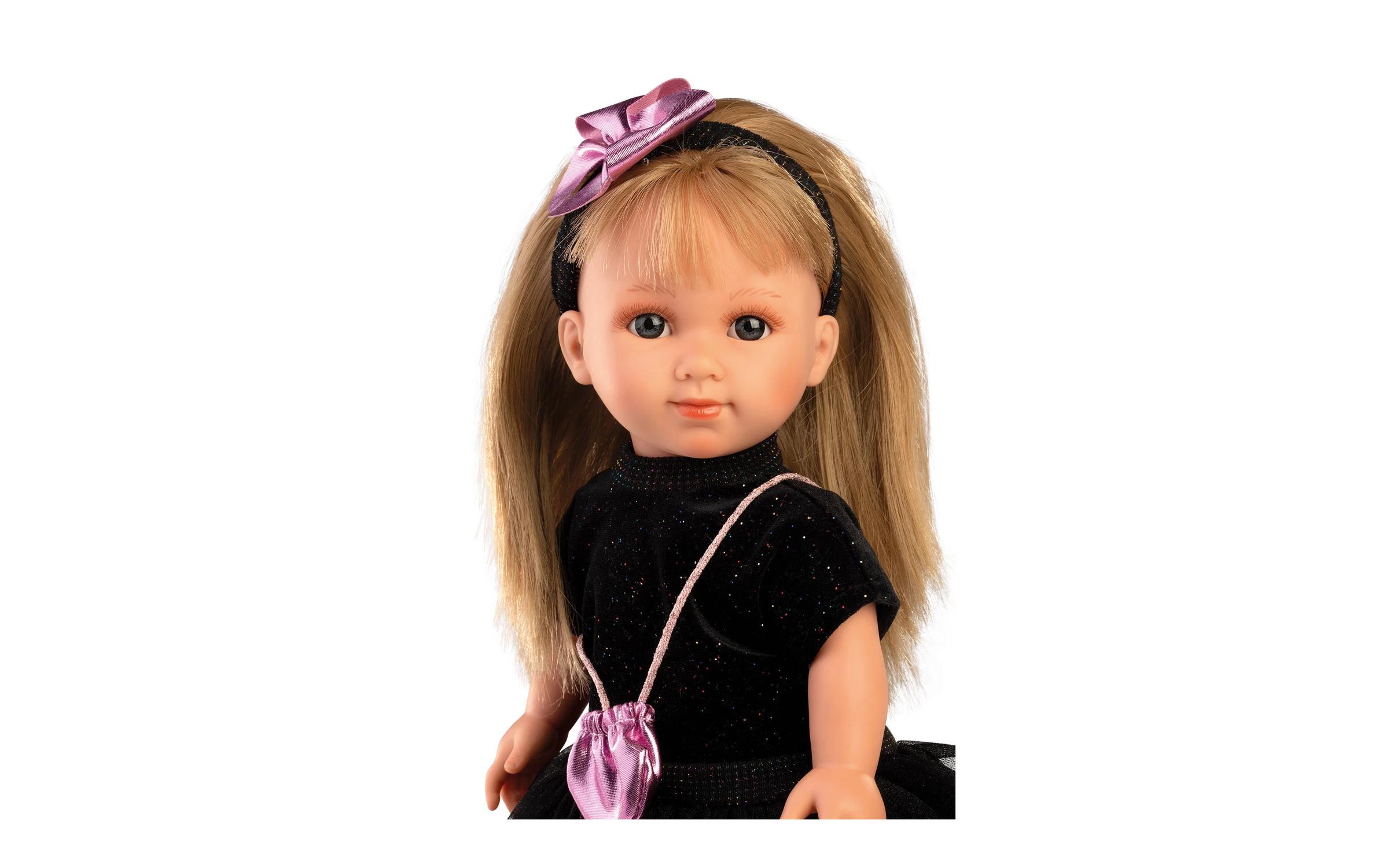 Puppe Lucy mit Glitzerkleid schwarz 35 cmGrosse Anziehpuppe im trendigen Outfit