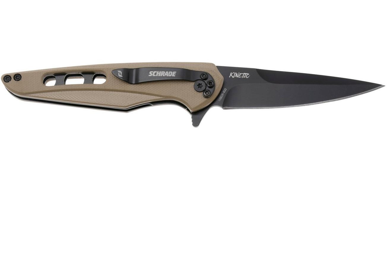Schrade Kinetic Folder, Black AUS8, Tan G10, zakmes