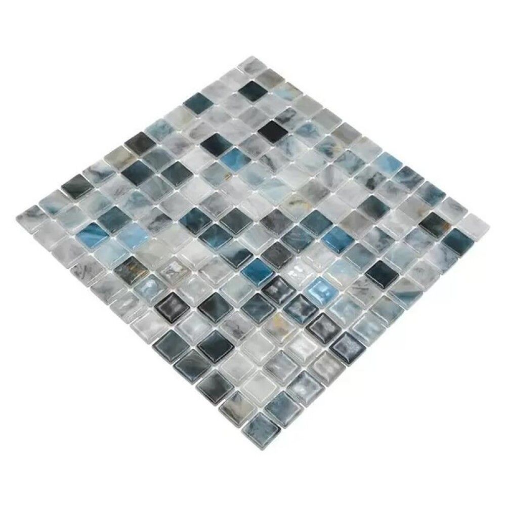 MOSAIK NATUR FIRKANTET GLASS/STEIN BLÅ MIX