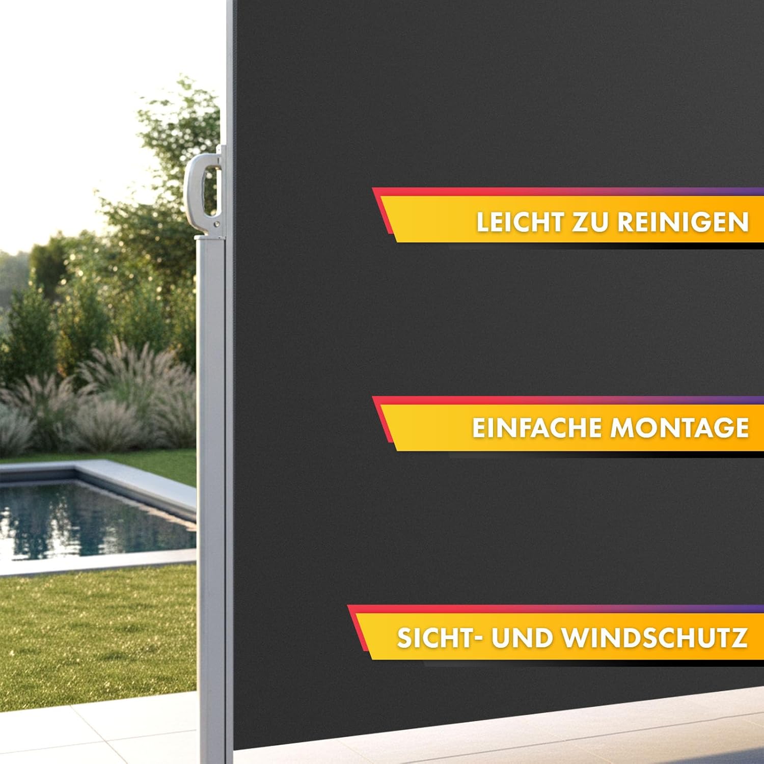 Floordirekt Seitenmarkise aus Aluminium, 200x300cm Anthrazit - ausziehbarer Sicht- & Sonnenschutz für Balkon & Terrasse, Polyester 280 g/m² (PU), UV-Schutz UPF50+, mit Bodenhalterung