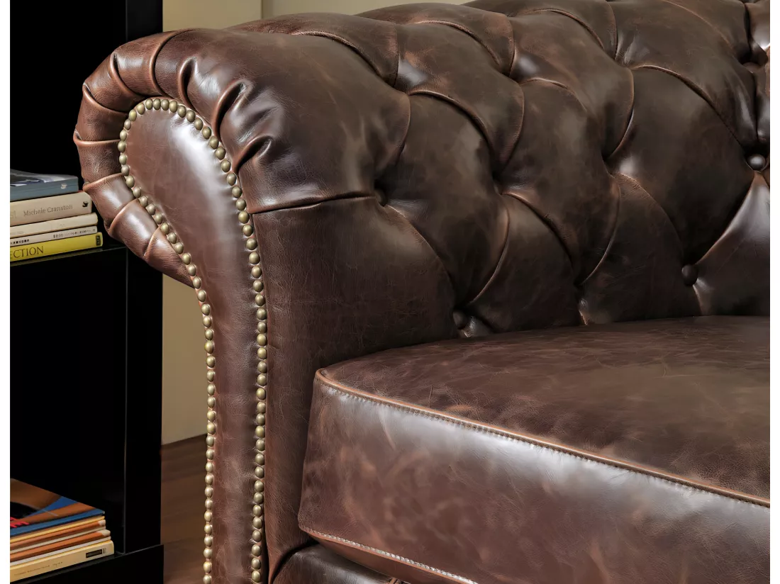 Fauteuil chesterfield CLOTAIRE 100% cuir vieilli