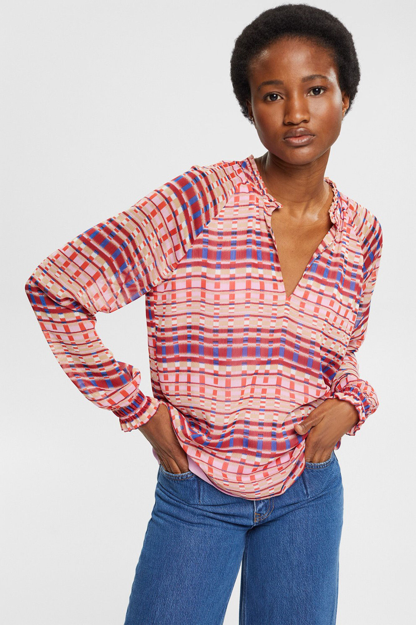 Blusa de chiffon estampada - Multicolorida