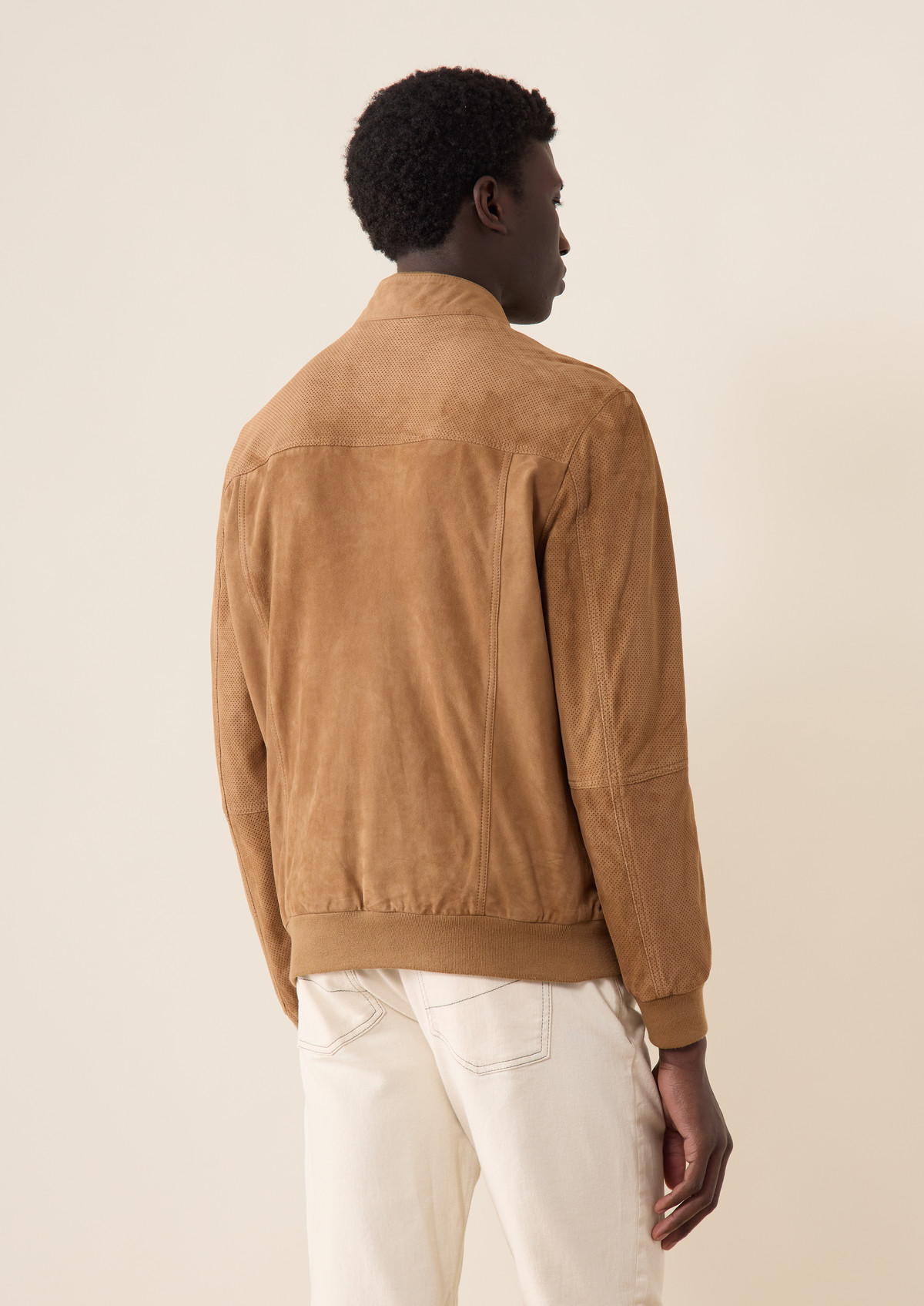 Blouson en cuir nubuck camel