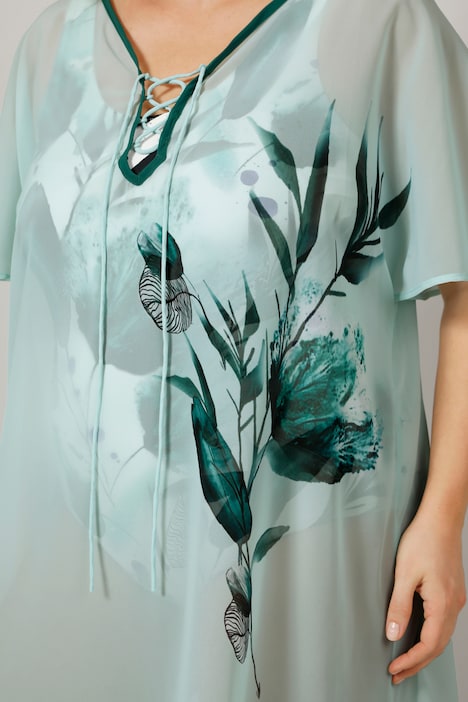 Kaftan, oversized, leicht transparent, Tunika-Ausschnitt, Seitenschlitze