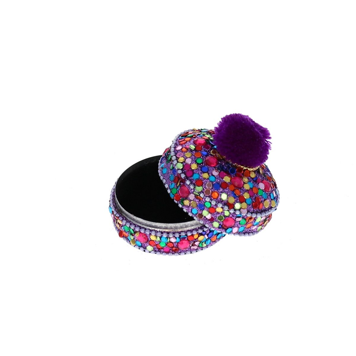 Boîte indienne ronde pompon lilas Pondie Chérie