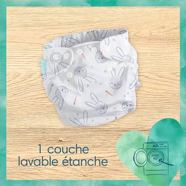 Pampers Harmonie Hybrid 3 à 16kg Oeko-Tex 1 Couche Lavable + 15 Coeurs Absorbants Jetables