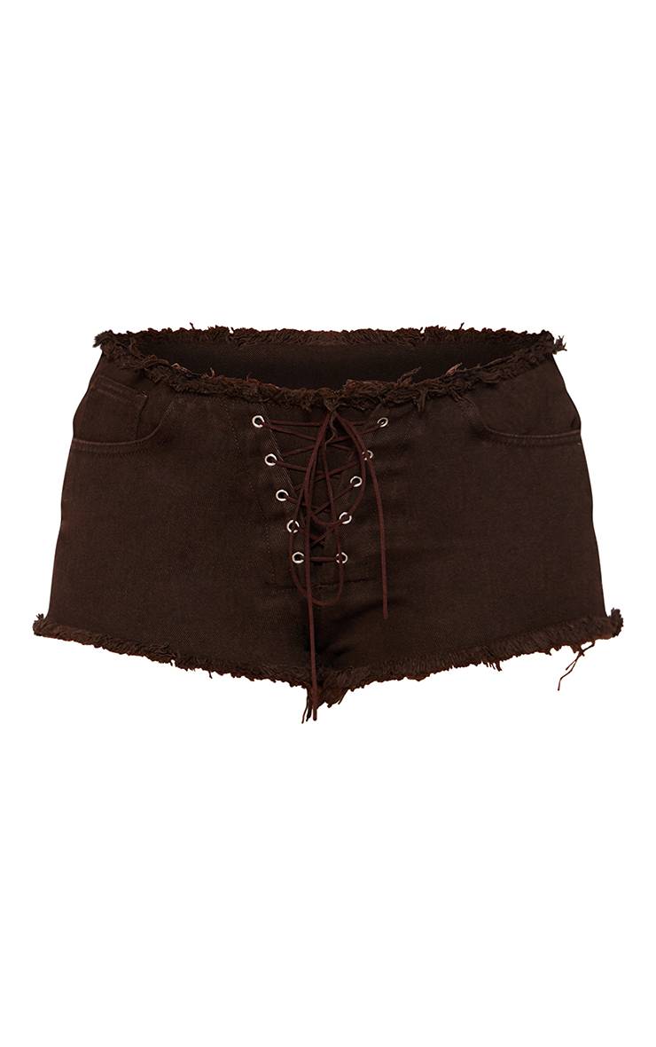 Chocolat Mini Short En Denim Stretch Sculptant À Lacets