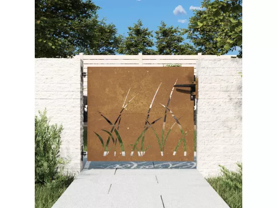 Portail de jardin 85x75 cm acier corten conception d'herbe