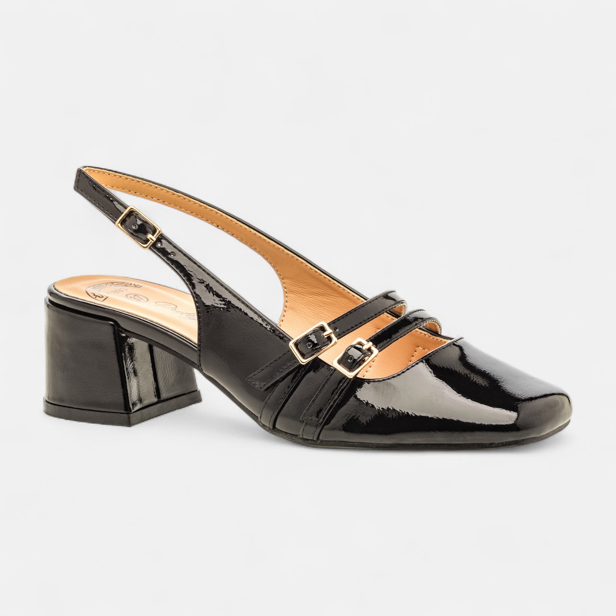 Escarpins avec bride arrière à talon Femme noir vernis