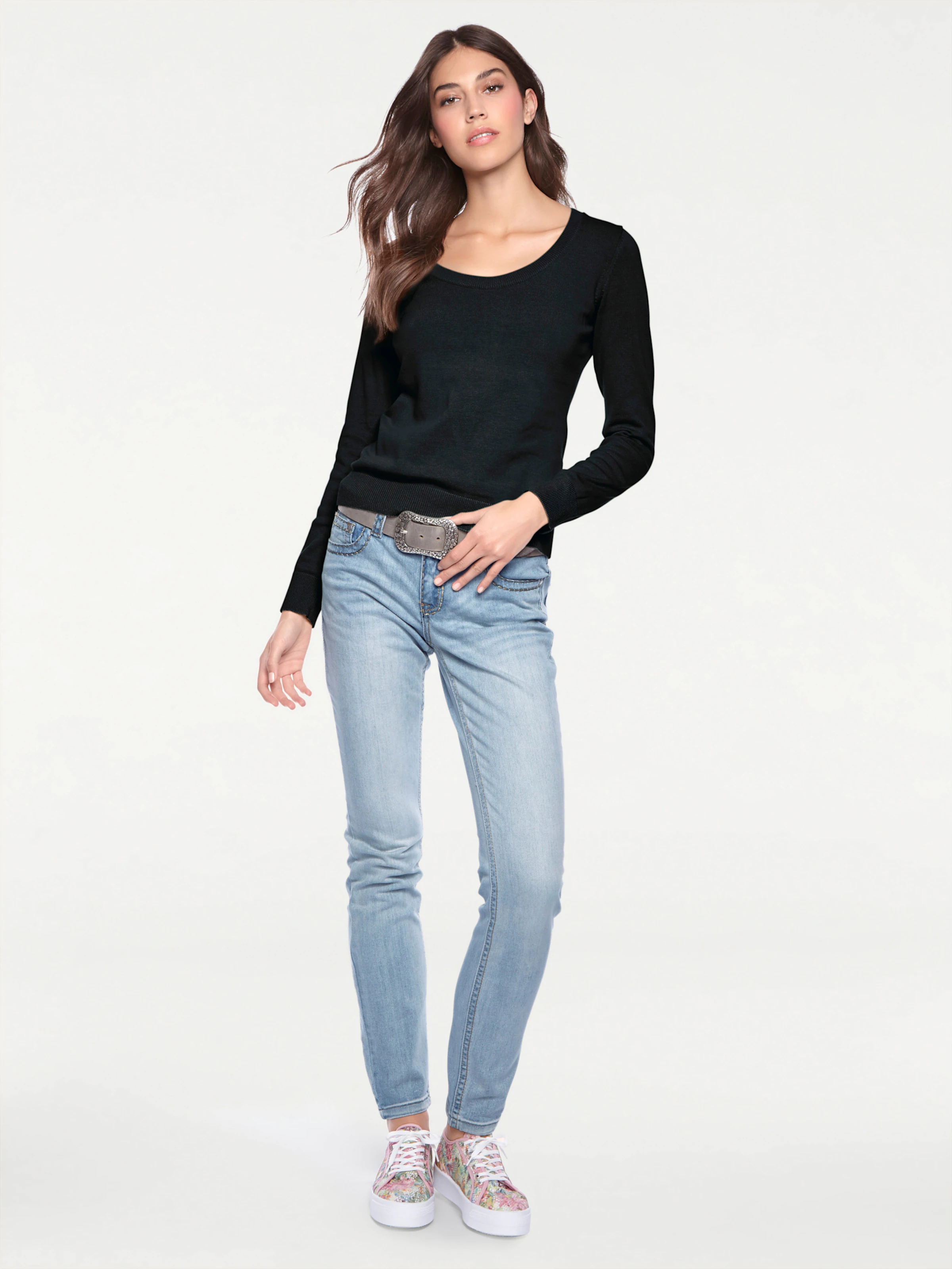 heine Rundhals-Pullover in schwarz