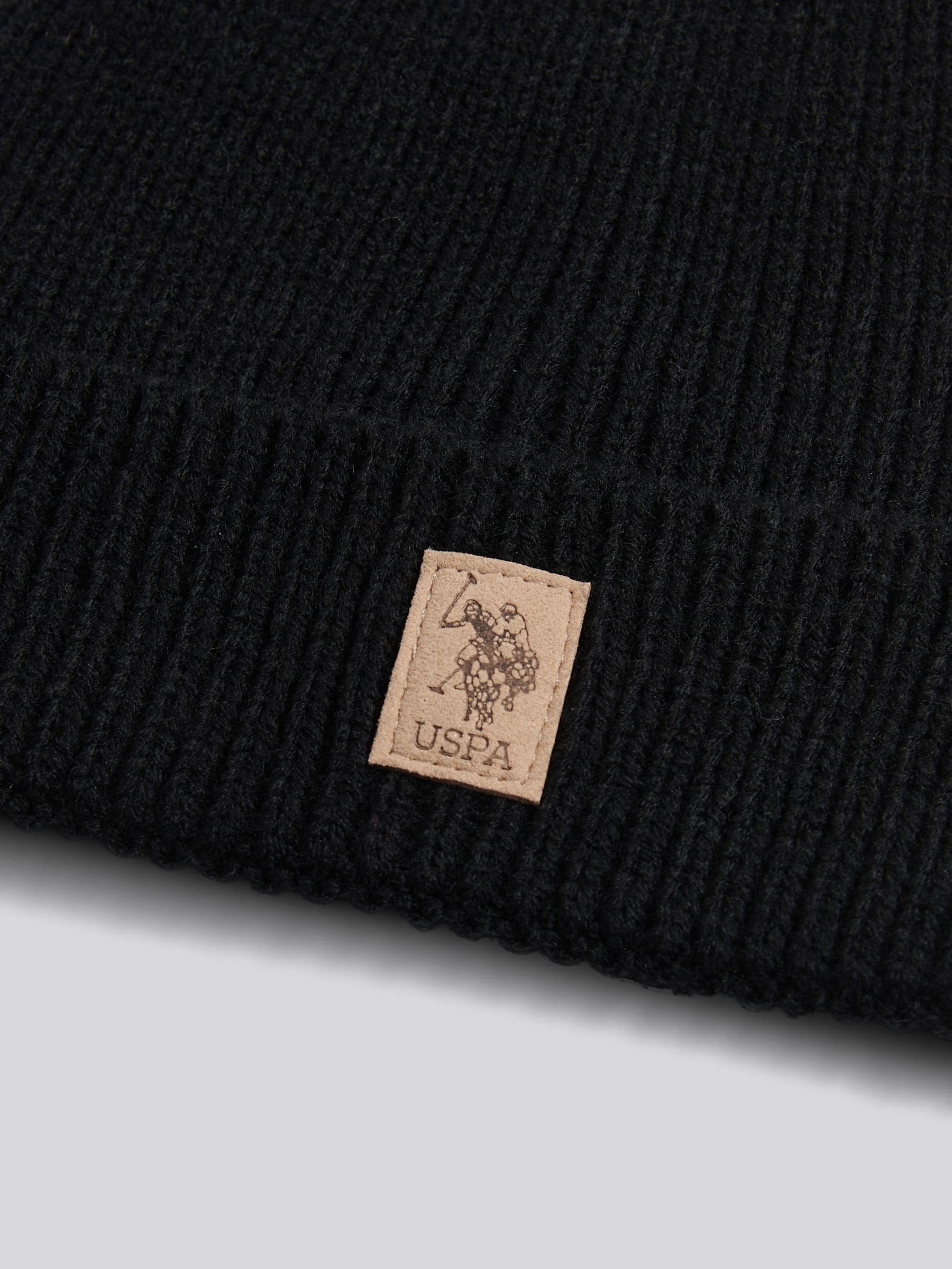Zwart - U.S. Polo Assn. Signature Double Horsemen Knit Beanie