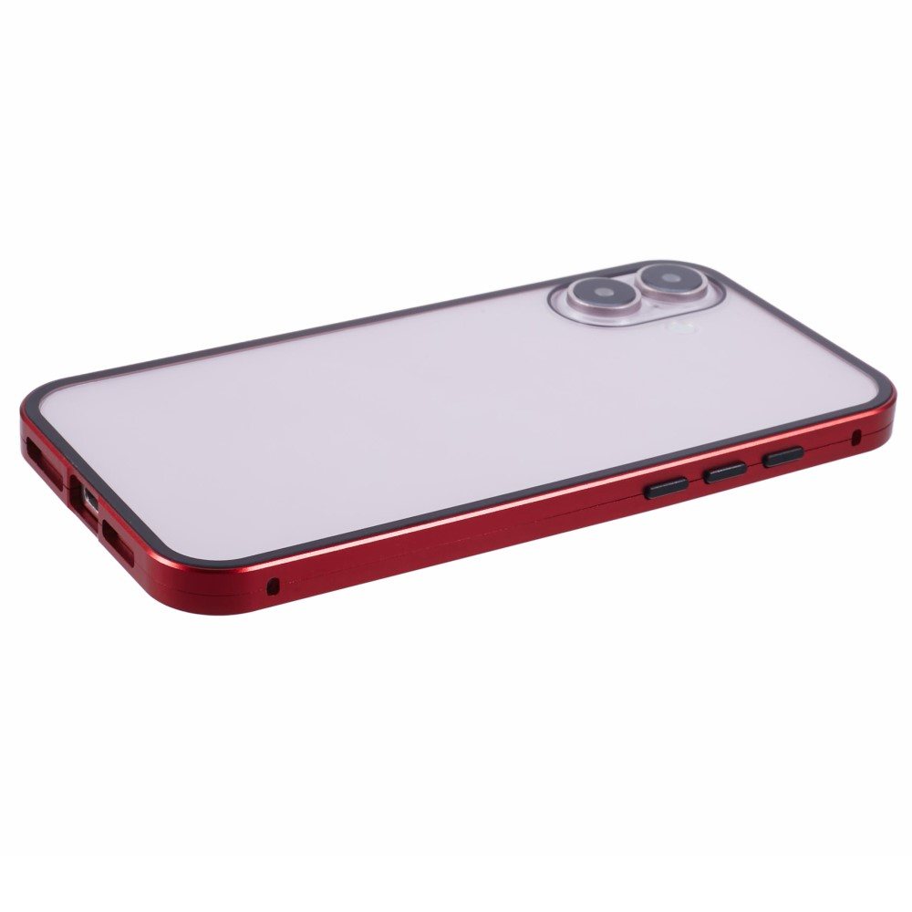 iPhone 16 Magnetische Alu Schutzhülle mit Panzer Glas Backcover   Displayschutz (Magnet-Technologie) - Rot